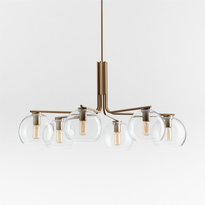 Arren Brass Chandelier Light with Round Clear Glass Shades