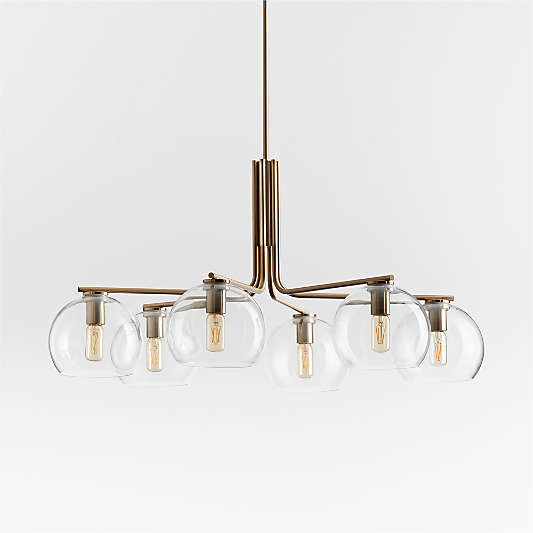 Arren Brass Chandelier Light with Round Clear Glass Shades