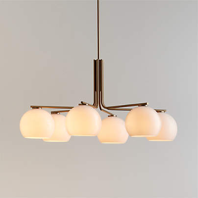 Arren Brass Chandelier Light with Round Milk Glass Shades