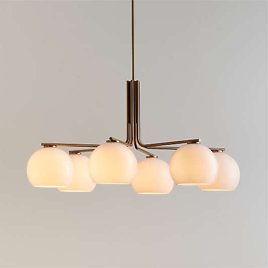 Arren Brass Chandelier Light with Round Milk Glass Shades