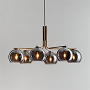 Arren Brass Chandelier Light with Round Silver Glass Shades 37.5"