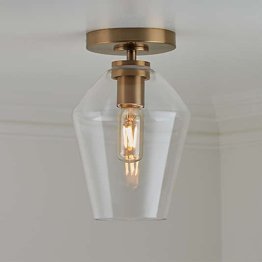 Arren Brass Flush Mount Light with Clear Angled Shade