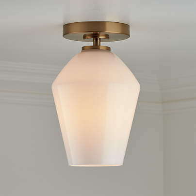 Arren Brass Flush Mount Light with Milk Angled Shade