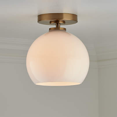 Arren Brass Flush Mount Light with Milk Round Shade