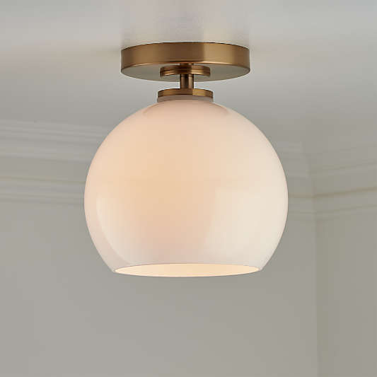 Arren Brass Flush Mount Light with Milk Round Shade