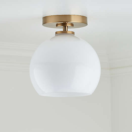 Arren Brass Flush Mount Light with Milk Round Shade