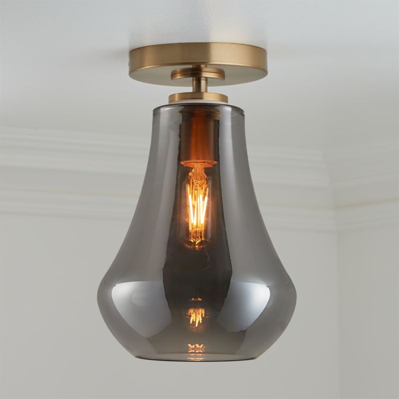 Arren Brass Flush Mount Light with Silver Teardrop Shade