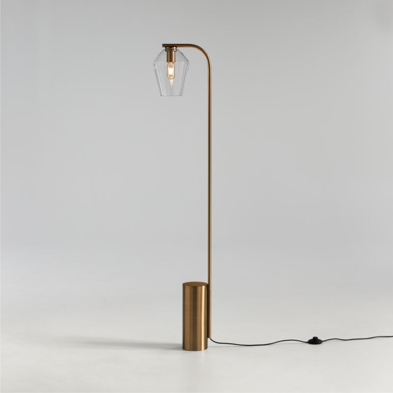 Arren Brass Floor Lamp with Clear Angled Shade