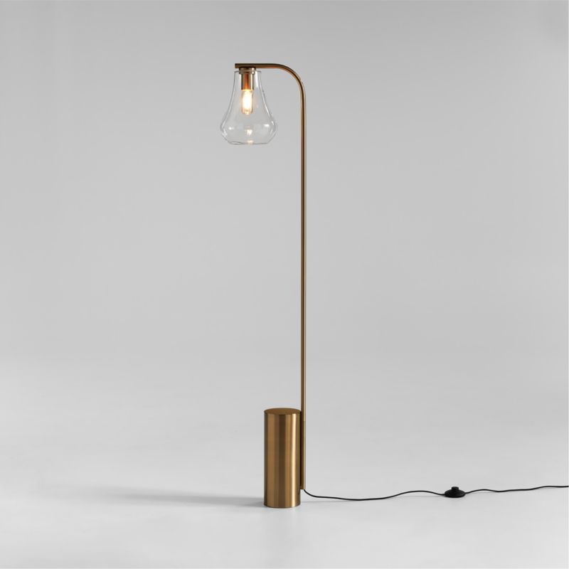 Arren Brass Floor Lamp with Clear Teardrop Shade
