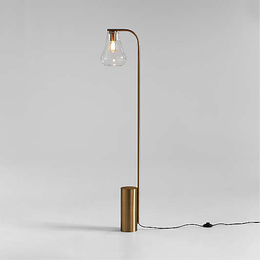 Arren Brass Floor Lamp with Clear Teardrop Shade