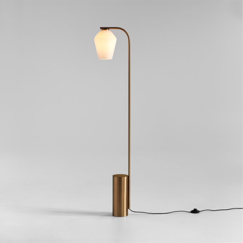 Arren Brass Floor Lamp with Milk Angled Shade