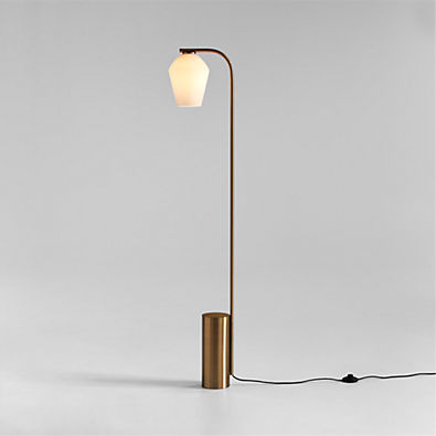 View Arren Brass Floor Lamp with Milk Angled Shade 56" details