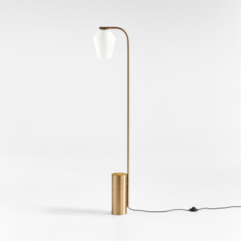 Arren Brass Floor Lamp with Milk Angled Shade