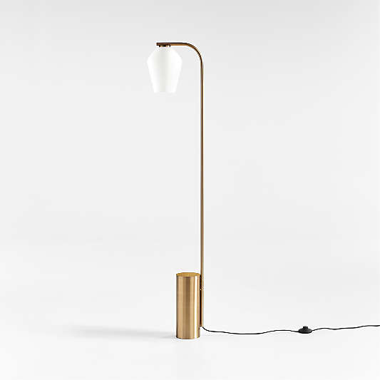 Arren Brass Floor Lamp with Milk Angled Shade