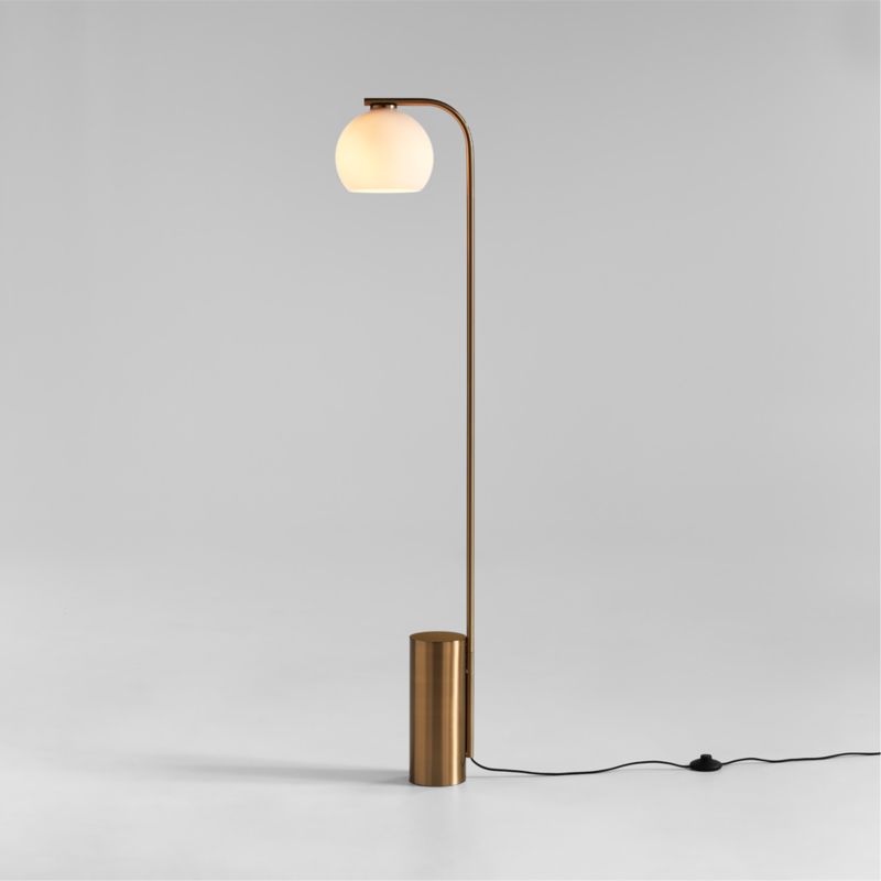 Arren Brass Floor Lamp with Milk Round Shade