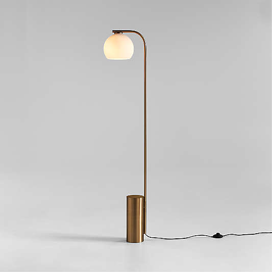 Arren Brass Floor Lamp with Milk Round Shade