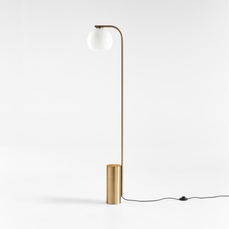 Arren Brass Floor Lamp with Milk Round Shade