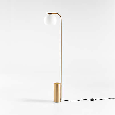 Arren Brass Floor Lamp with Milk Round Shade