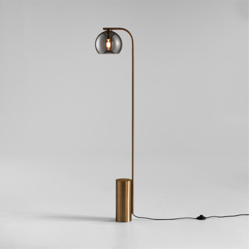 Arren Brass Floor Lamp with Silver Round Shade