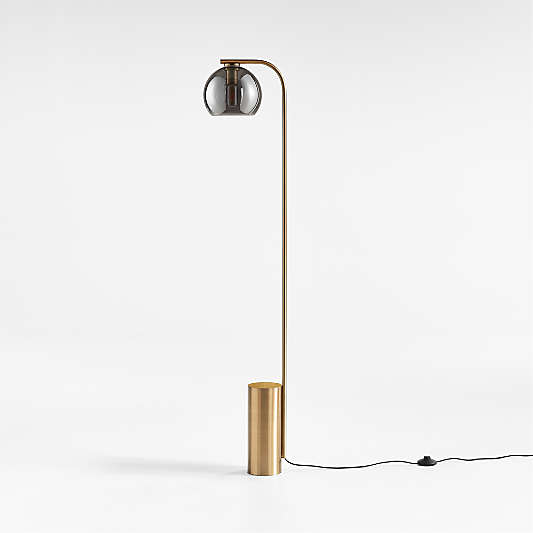 Arren Brass Floor Lamp with Silver Round Shade