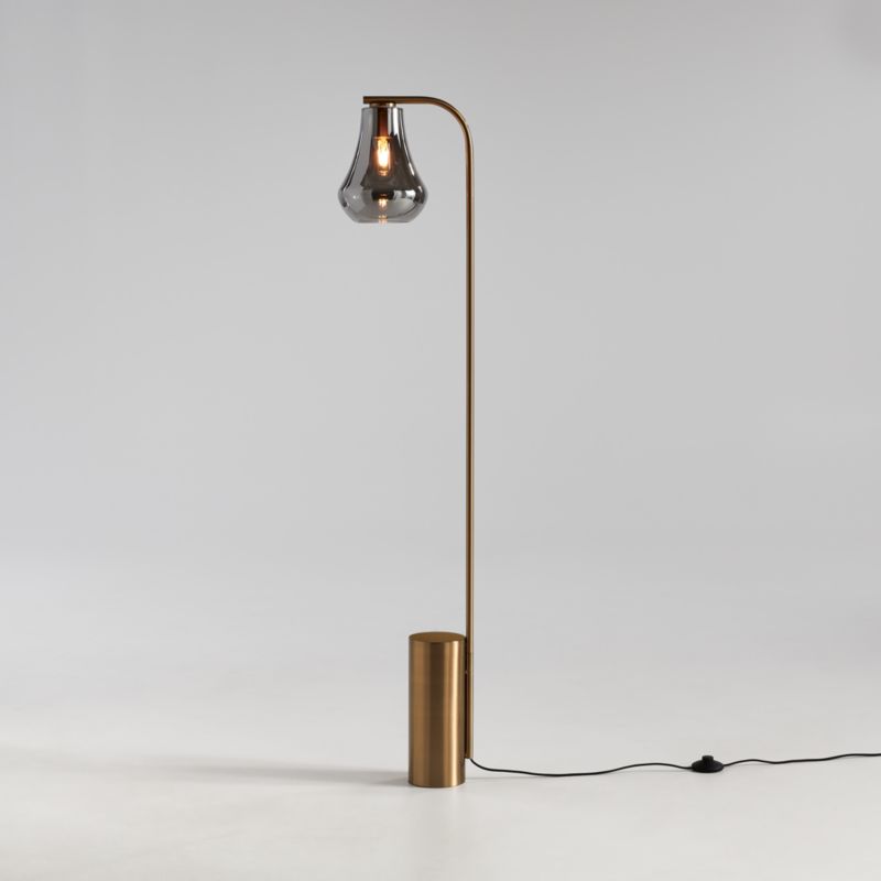 Arren Brass Floor Lamp with Silver Teardrop Shade