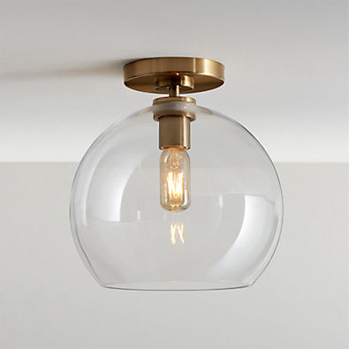 View Arren Brass Flush Mount Light with Large Round Clear Glass Shade 10.5" details