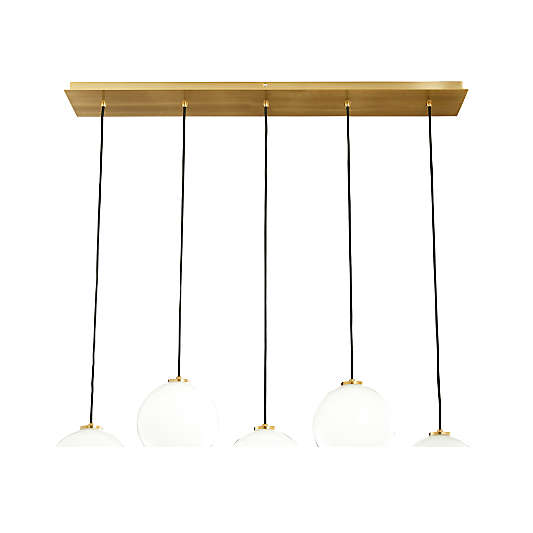 Arren Brass 5-Light Linear Pendant with Round Milk Glass Shades