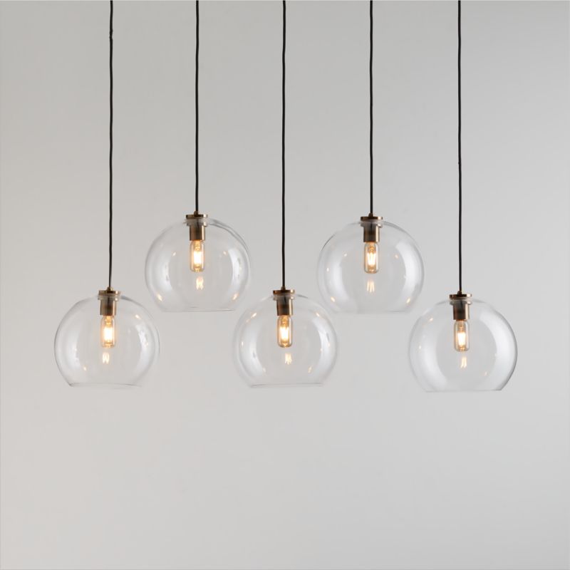 Arren Brass 5-Light Linear Pendant with Large Round Clear Glass Shades ...