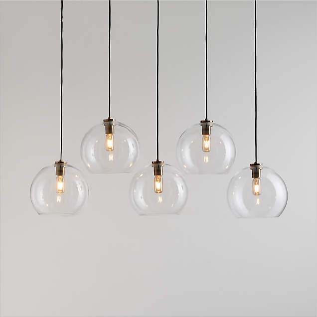 Arren Brass 5-Light Round Pendant with Large Round Clear Glass Shades ...