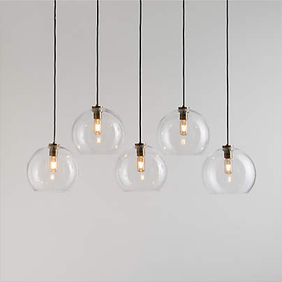 Arren Brass 5-Light Linear Pendant with Large Round Clear Glass Shades