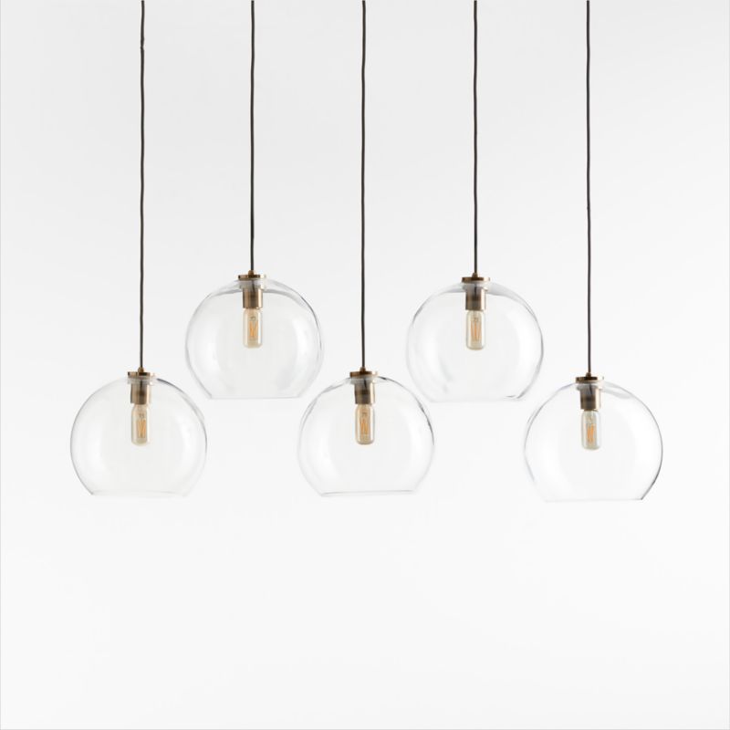 Arren Brass 5-Light Linear Pendant with Large Round Clear Glass Shades ...