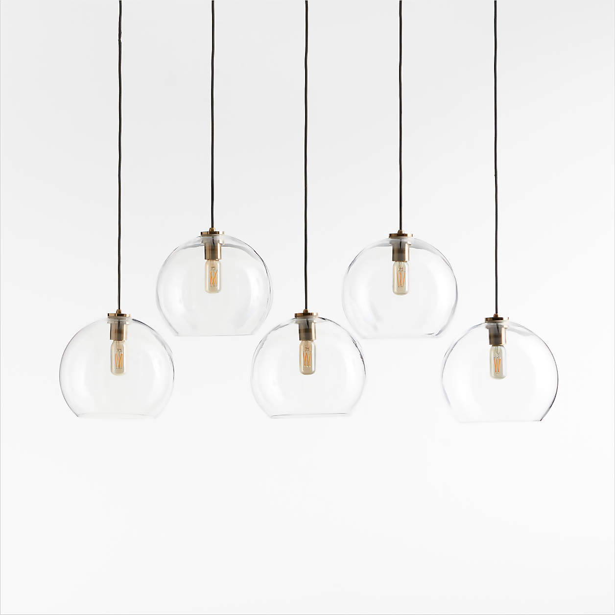 Arren Brass 5-Light Linear Pendant with Large Round Clear Glass Shades ...