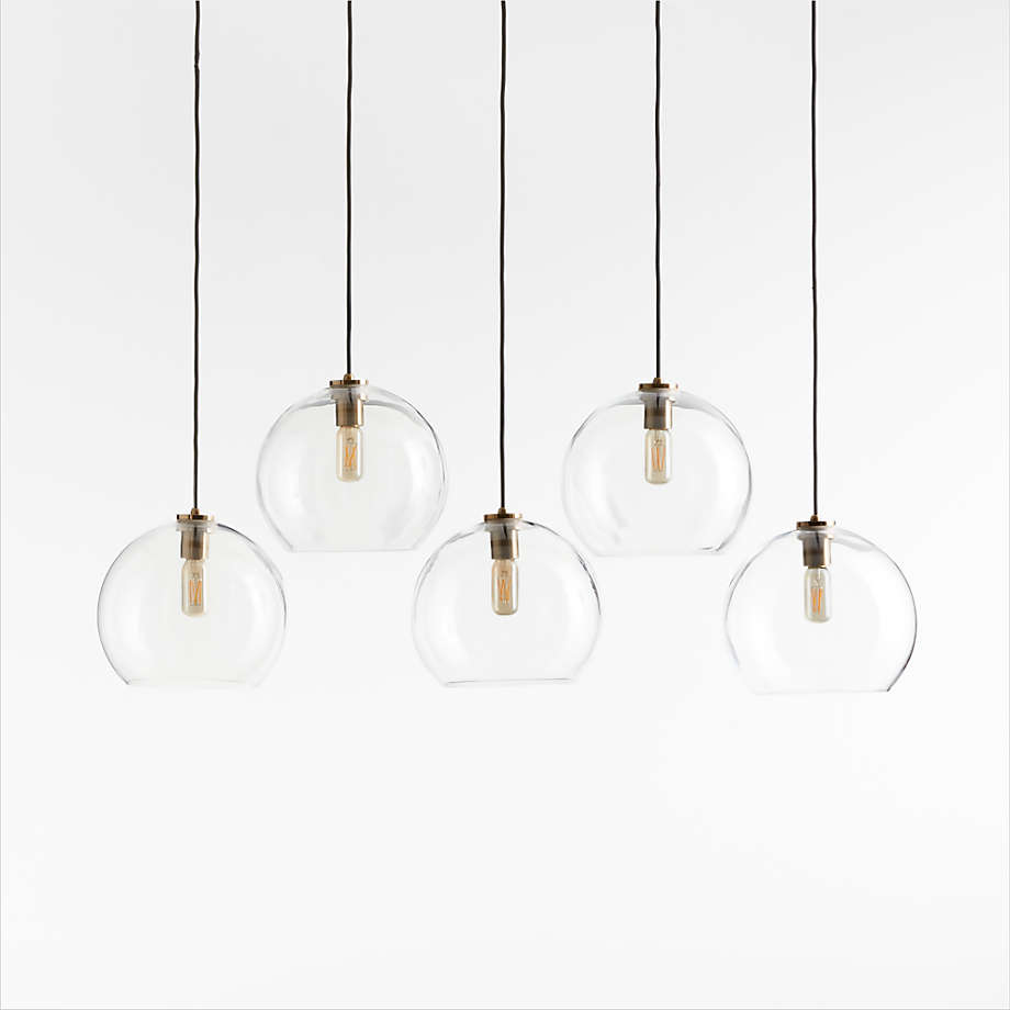 Arren Brass 5-light Linear Pendant With Large Round Clear Glass Shades 