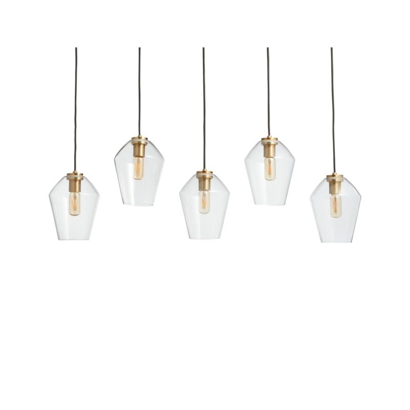 Arren Brass 5-Light Linear Pendant with Angled Clear Glass Shades