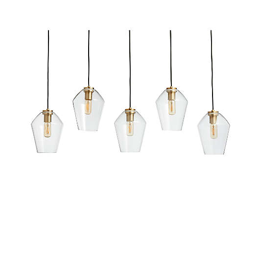 Arren Brass 5-Light Linear Pendant with Angled Clear Glass Shades