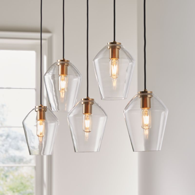 Arren Brass 5-Light Linear Pendant with Angled Clear Glass Shades