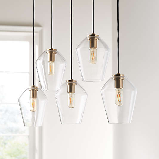 Arren Brass 5-Light Linear Pendant with Angled Clear Glass Shades