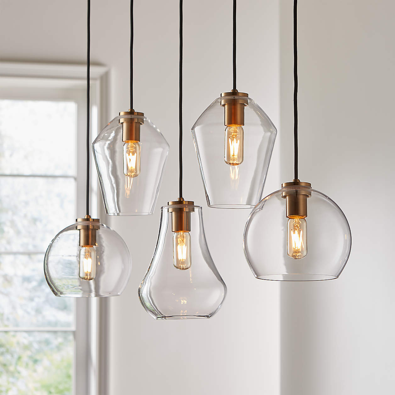 Arren Brass 5-Light Linear Pendant with Mixed Clear Glass Shades ...