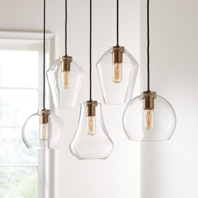 Arren Brass 5-Light Linear Pendant with Mixed Clear Glass Shades