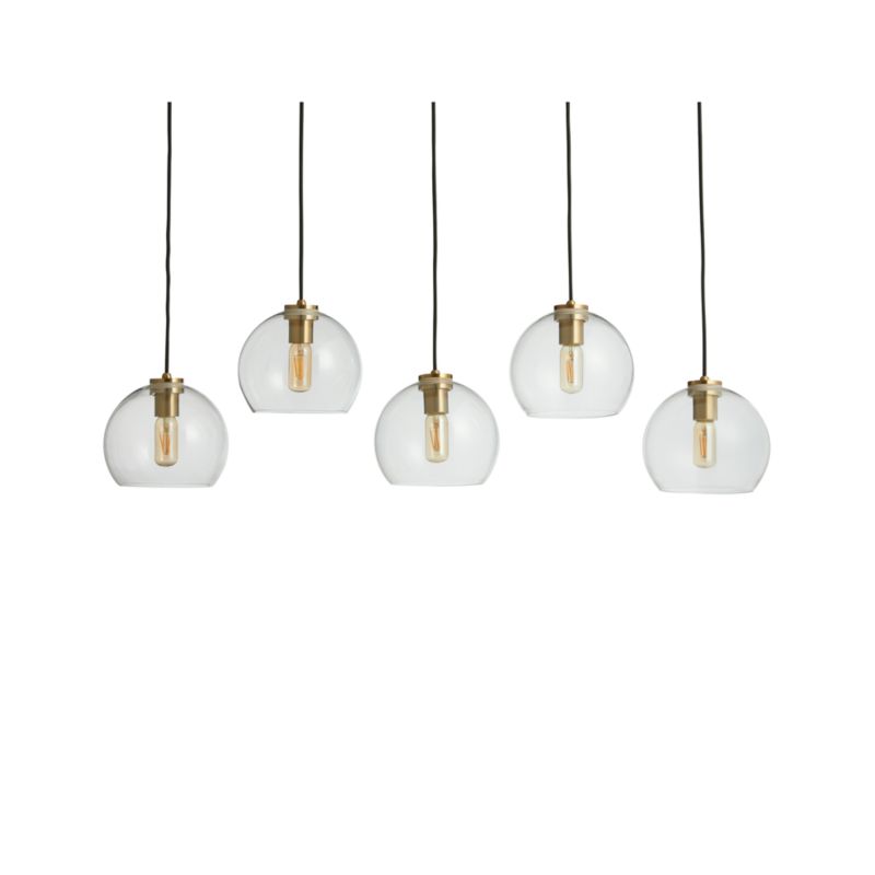 Arren Brass 5-Light Linear Pendant with Round Clear Glass Shades