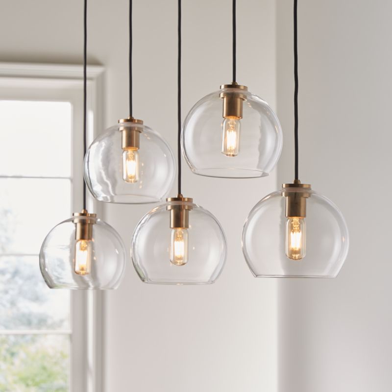 Arren Brass 5-Light Linear Pendant with Round Clear Glass Shades