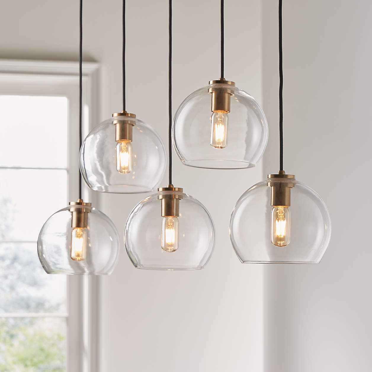 Arren Brass 5-Light Linear Pendant with Round Clear Glass Shades ...