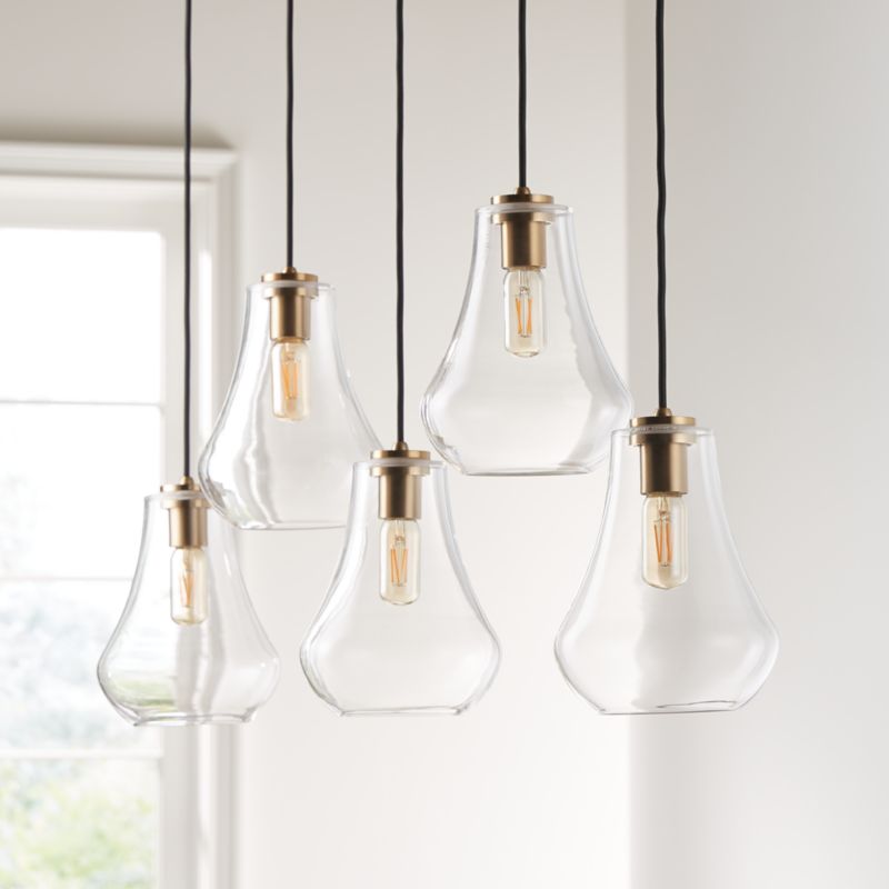 Arren Brass 5-Light Linear Pendant with Teardrop Clear Glass Shades