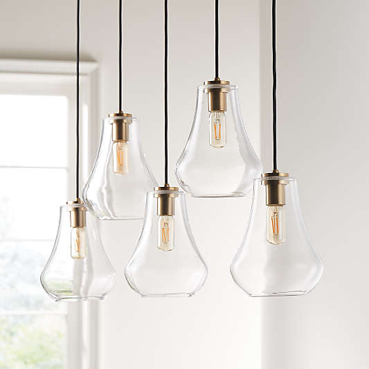 Arren Brass 5-Light Linear Pendant with Teardrop Clear Glass Shades