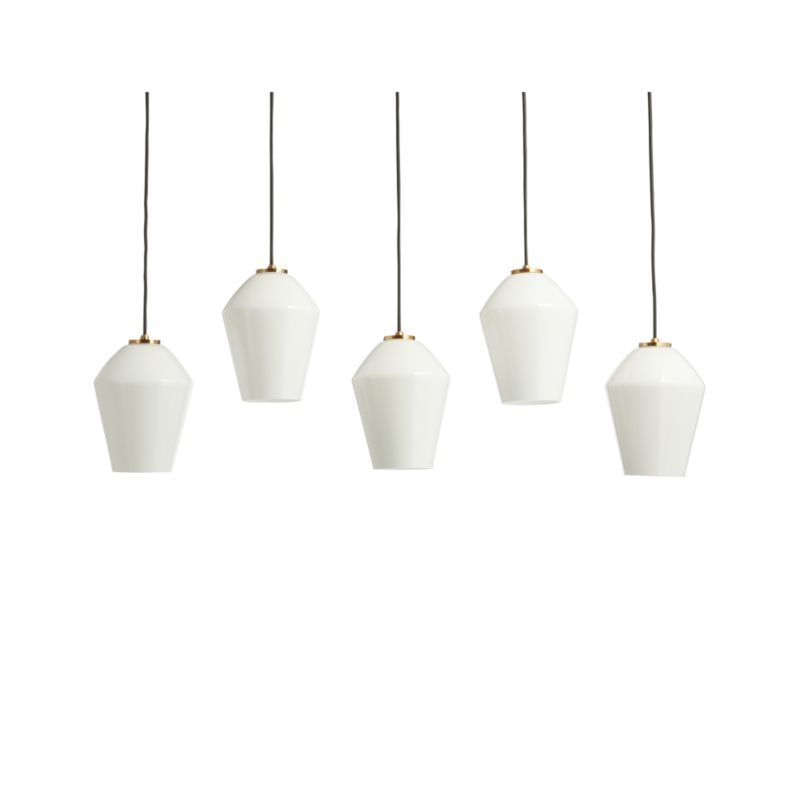 Arren Brass 5-Light Linear Pendant with Angled Milk Glass Shades