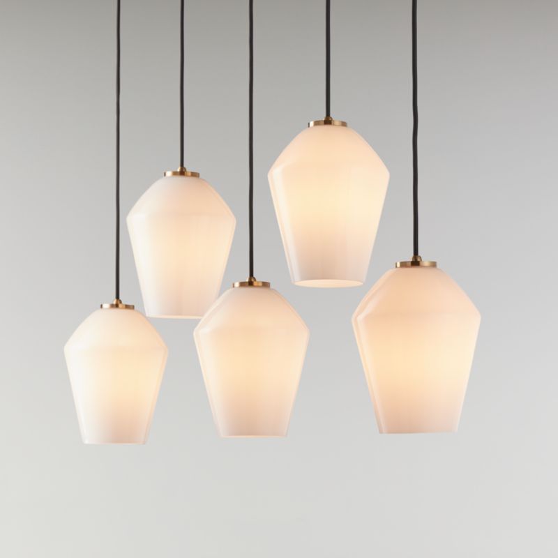 Arren Brass 5-Light Linear Pendant with Angled Milk Glass Shades