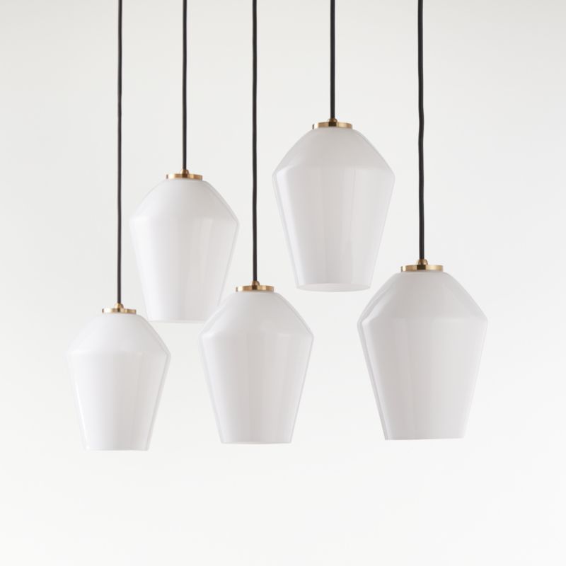 Arren Brass 5-Light Linear Pendant with Angled Milk Glass Shades