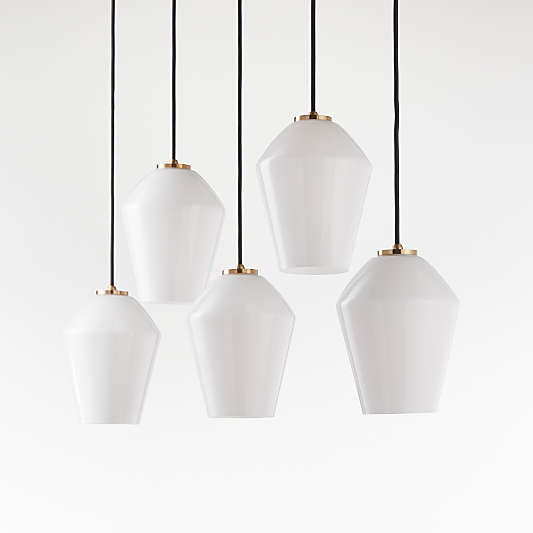 Arren Brass 5-Light Linear Pendant with Angled Milk Glass Shades