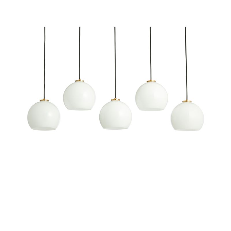 Arren Brass 5-Light Linear Pendant with Round Milk Glass Shades