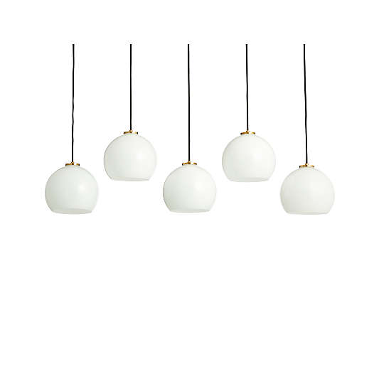 Arren Brass 5-Light Linear Pendant with Round Milk Glass Shades